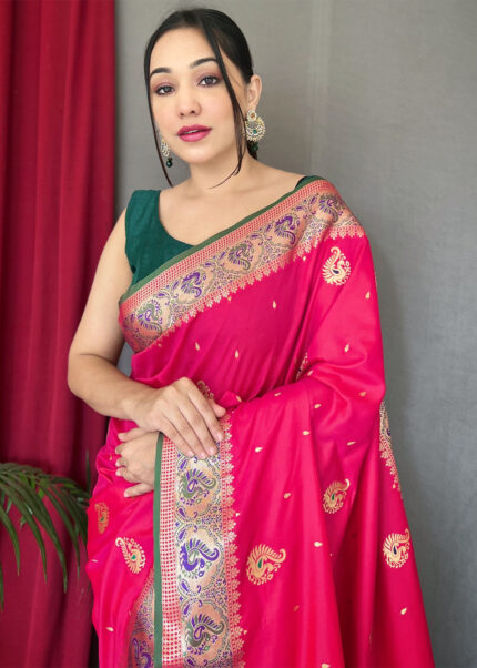 Electric Pink Paithani Silk Saree