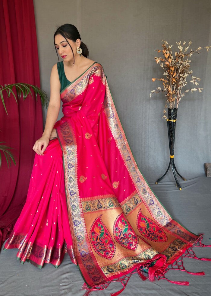 Electric Pink Paithani Silk Saree