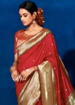 Flame Red Paithani Silk Saree