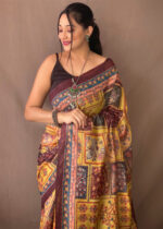 Flaxen Yellow Kalamkari Cotton Saree