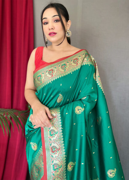 Forest Green Paithani Silk Saree