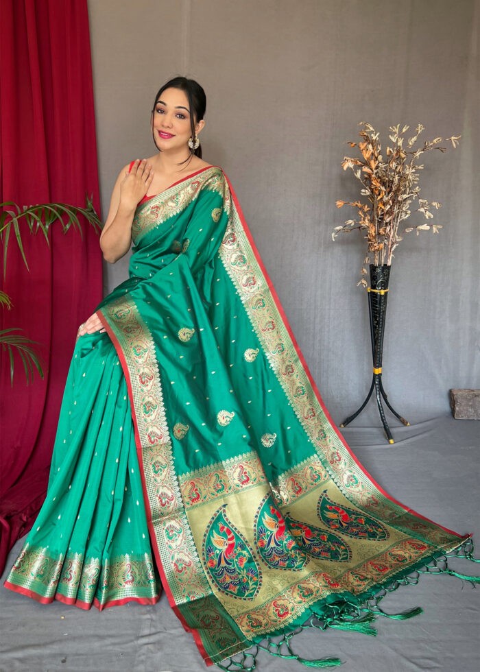 Forest Green Paithani Silk Saree