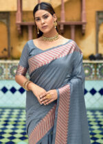 Gray Cotton Silk Banarasi Saree