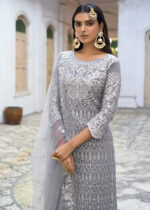 Gray Embroidered Georgette Suit