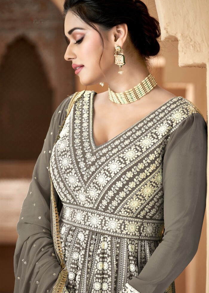 Gray Georgette Anarkali Gown