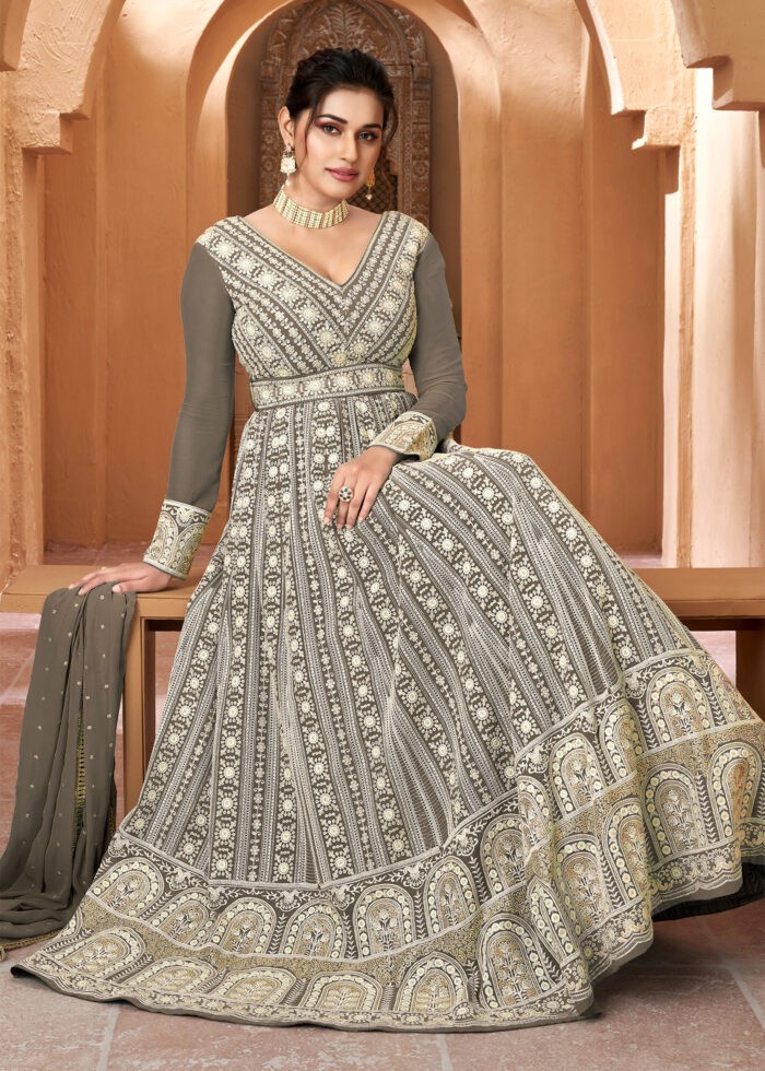 Gray Georgette Anarkali Gown