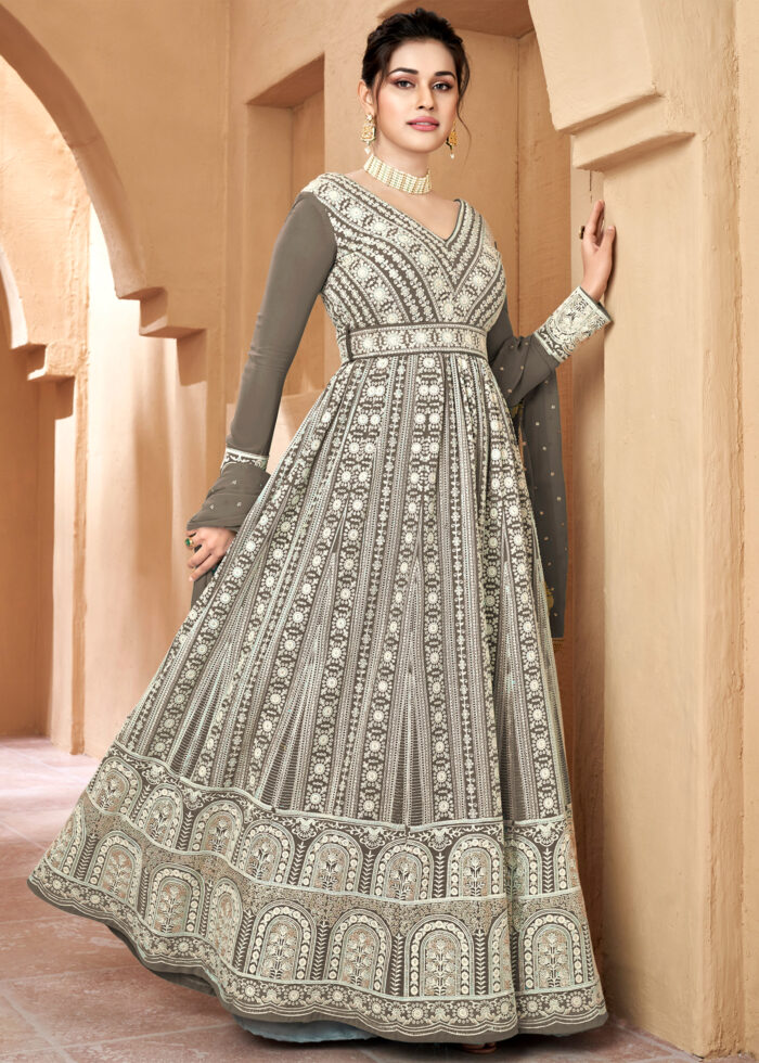 Gray Georgette Anarkali Gown