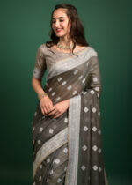 Gray Lucknowi Chikankari Chanderi Saree