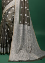 Gray Lucknowi Chikankari Chanderi Saree