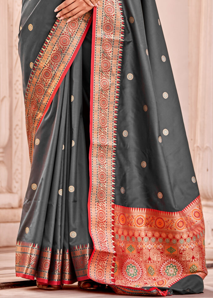 Gray Soft Silk Banarasi Saree