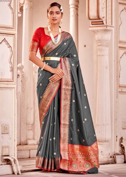 Gray Soft Silk Banarasi Saree