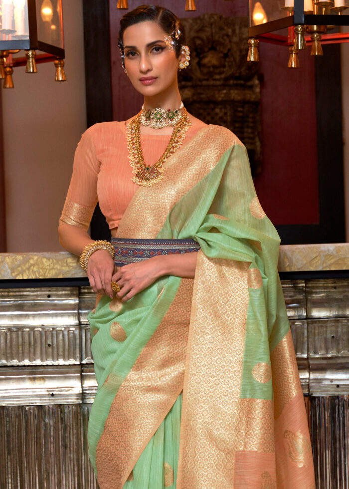 Green Woven Linen Silk Saree