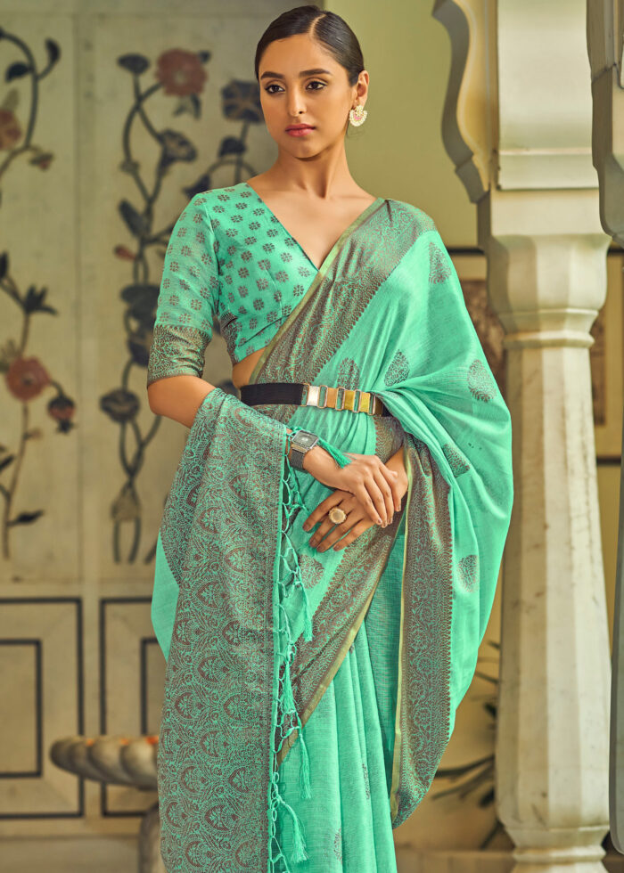 Jade Green Linen Saree