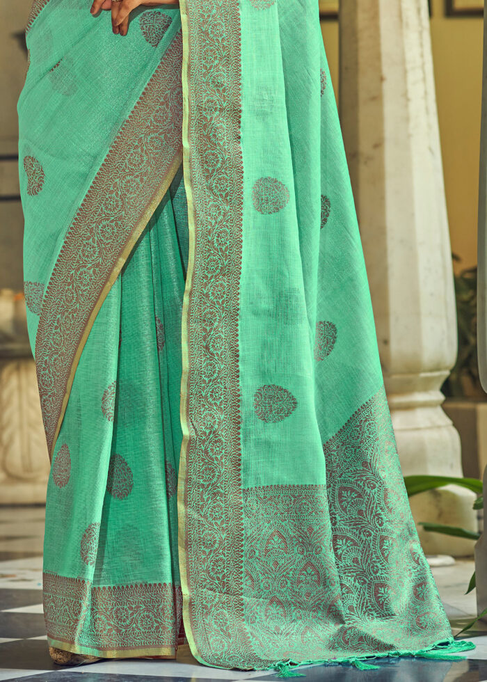 Jade Green Linen Saree