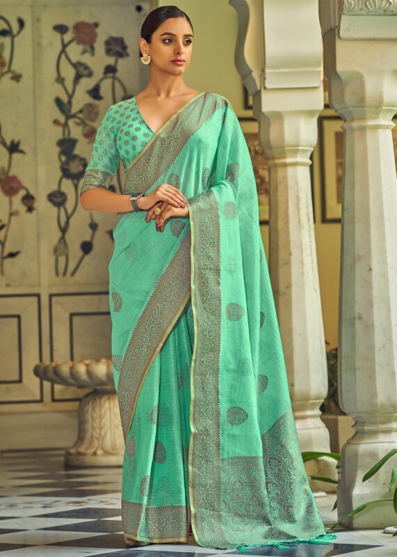 Jade Green Linen Saree