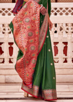 Jungle Green Soft Silk Banarasi Saree