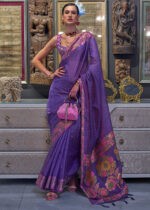 Lavender Purple Organza Silk Banarasi Saree