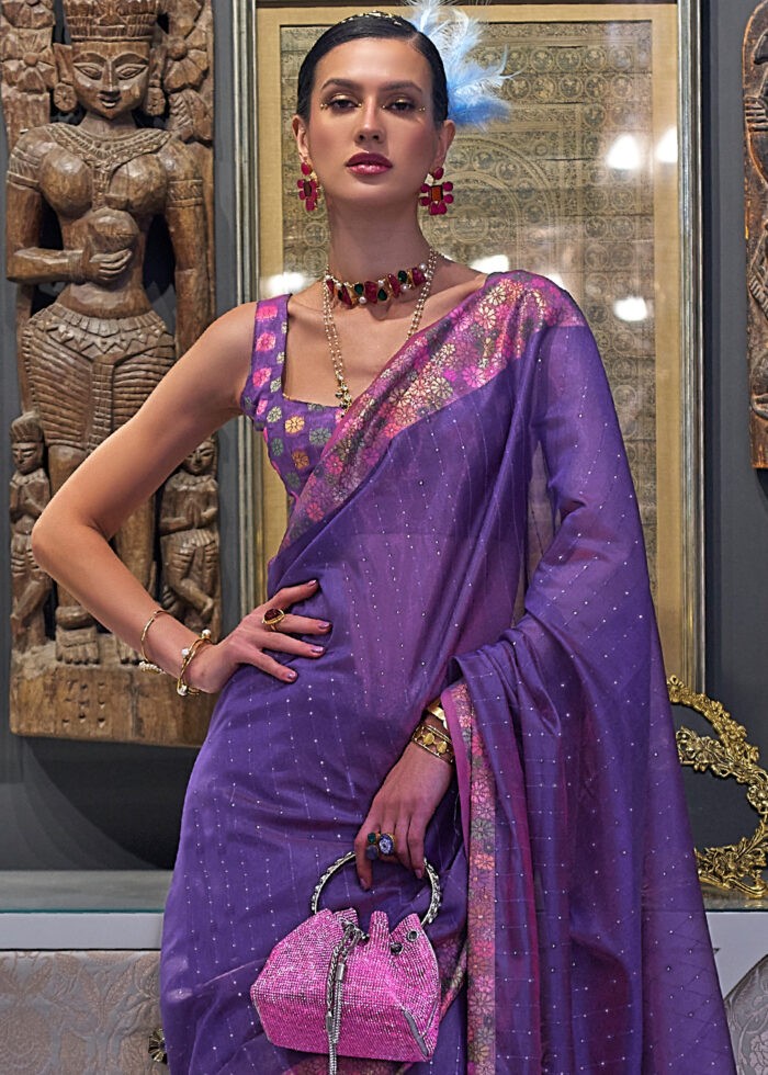 Lavender Purple Organza Silk Banarasi Saree