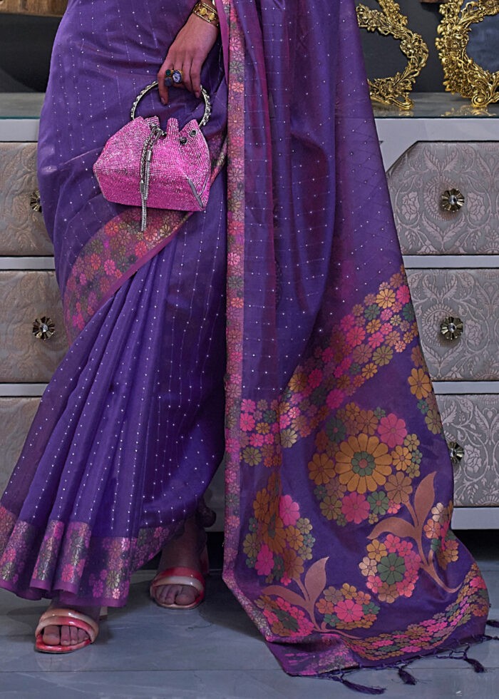 Lavender Purple Organza Silk Banarasi Saree