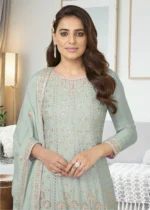 Light Blue Embroidery Palazzo Suit