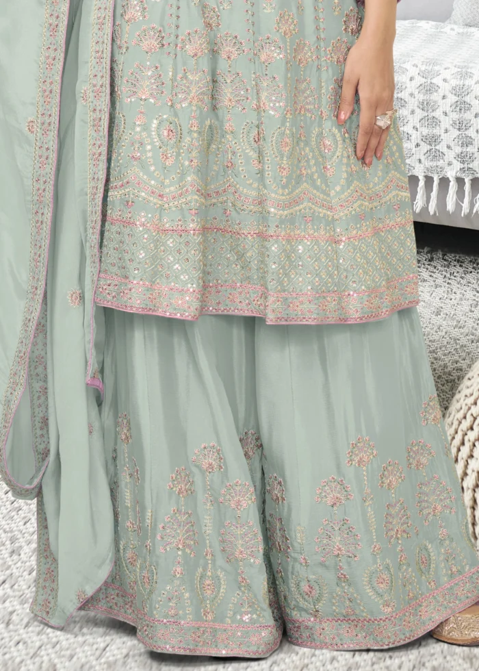 Light Blue Embroidery Palazzo Suit