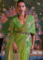 Lime Green Banarasi Organza Saree