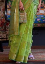 Lime Green Banarasi Organza Saree