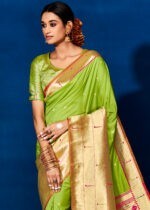 Lime Green Paithani Silk Saree