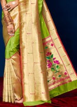 Lime Green Paithani Silk Saree