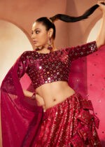 Magenta Velvet Lehenga Choli