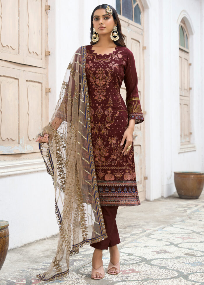 Mahogany Brown Embroidered Suit