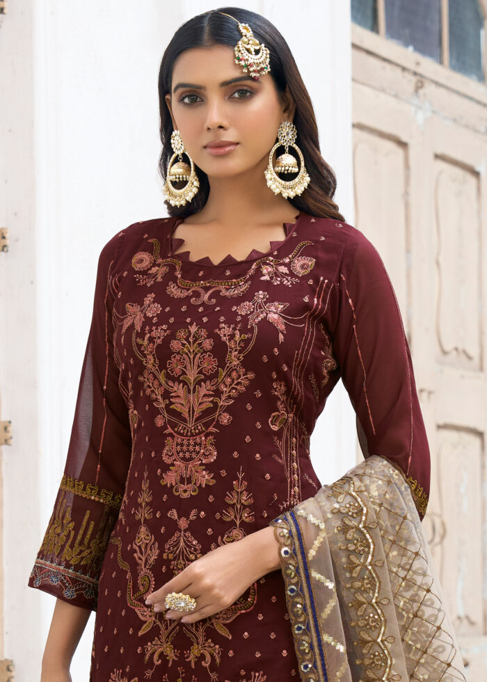 Mahogany Brown Embroidered Suit