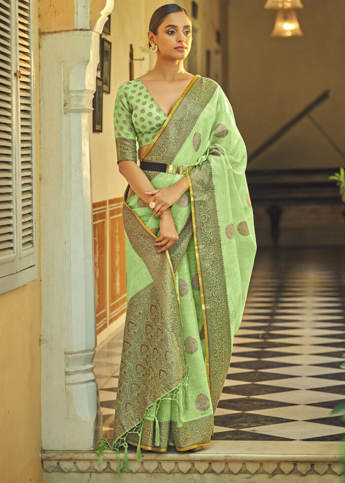 Mint Green Linen Saree