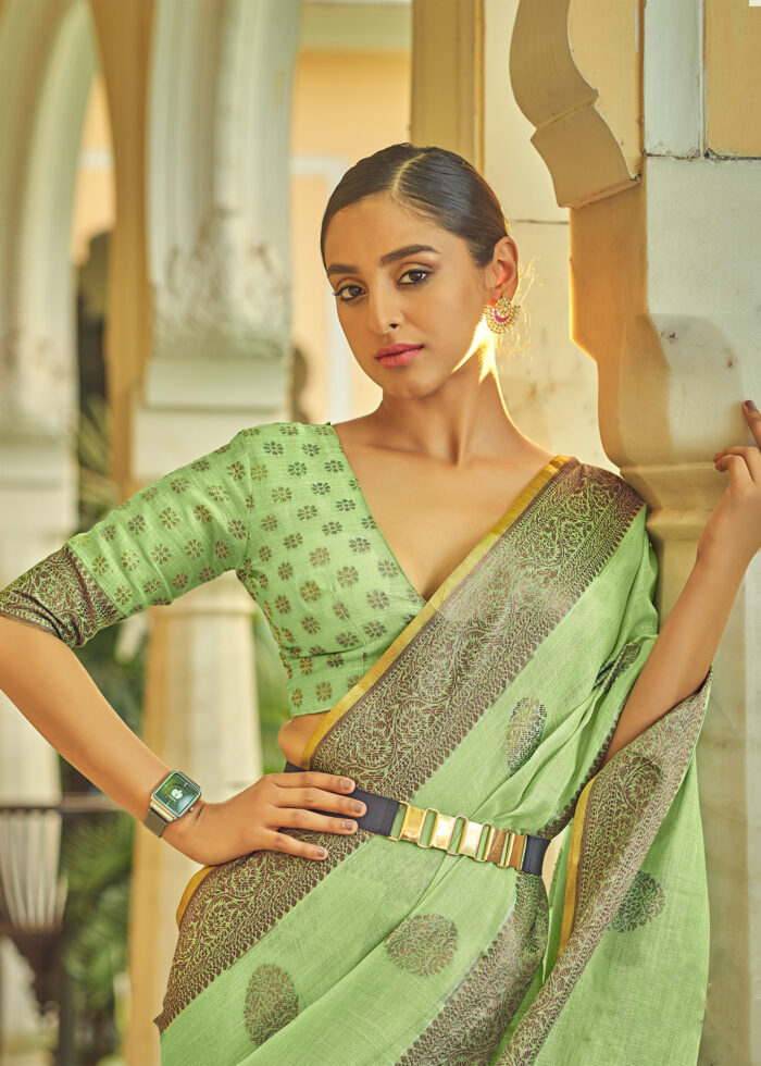 Mint Green Linen Saree