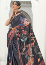 Moon Black Satin Kalamkari Saree