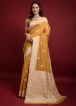 Mustard Yellow Chikankari Chanderi Saree