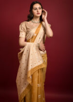 Mustard Yellow Chikankari Chanderi Saree