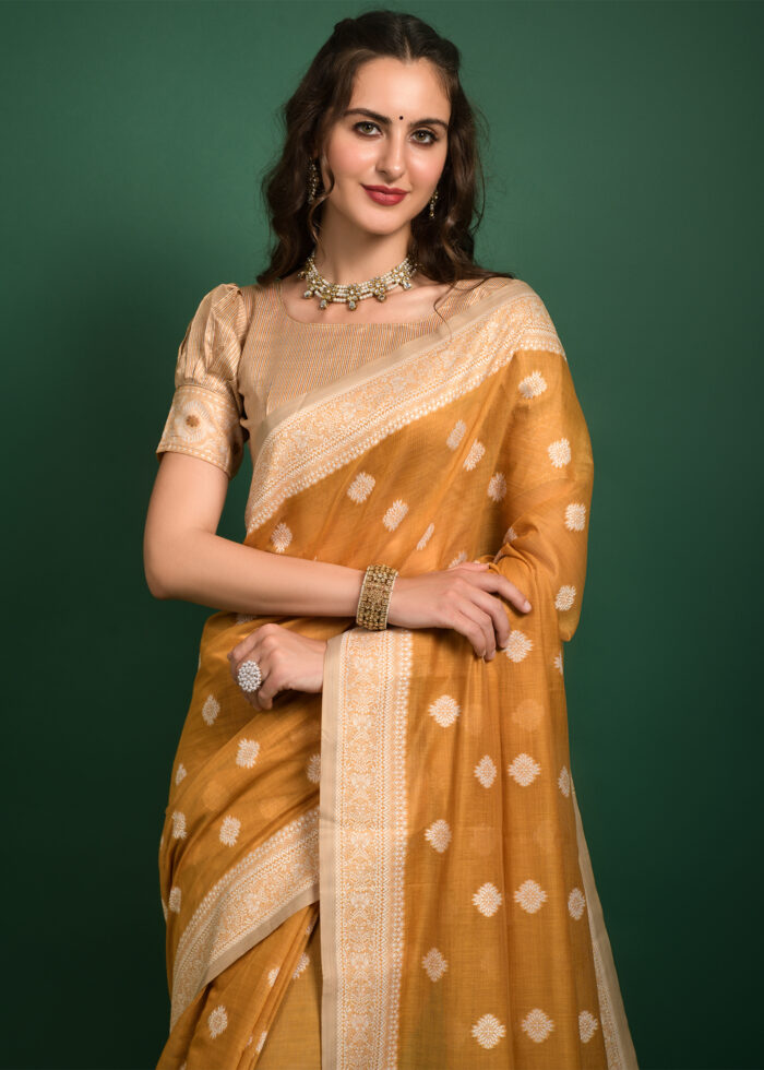 Mustard Yellow Lucknowi Chikankari Saree