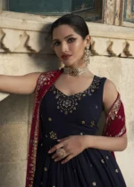 Navy Blue Georgette Anarkali Gown