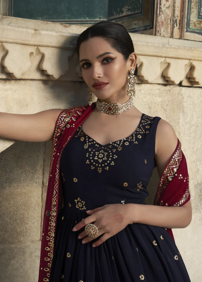 Navy Blue Georgette Anarkali Gown