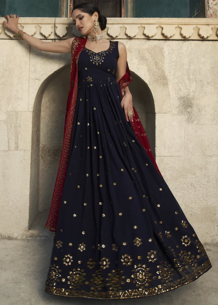 Navy Blue Georgette Anarkali Gown