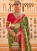 Olive Green & Crimson Patola Silk Saree