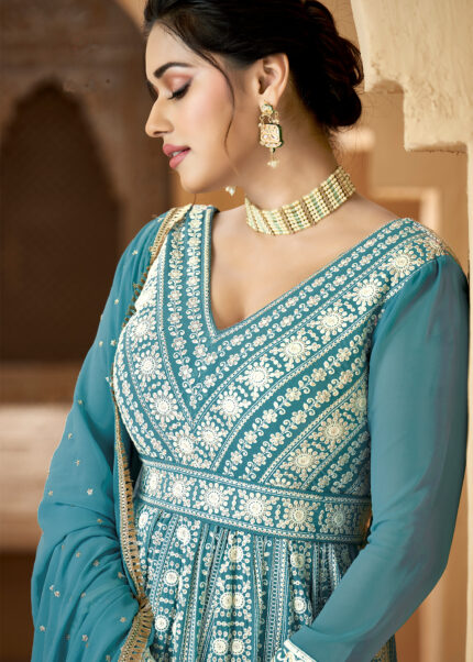 Olympic Blue Georgette Anarkali Gown