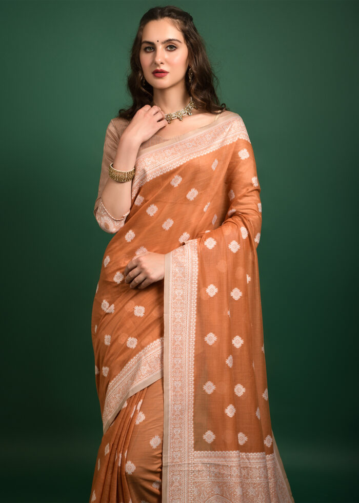 Orange Lucknowi Chikankari Saree