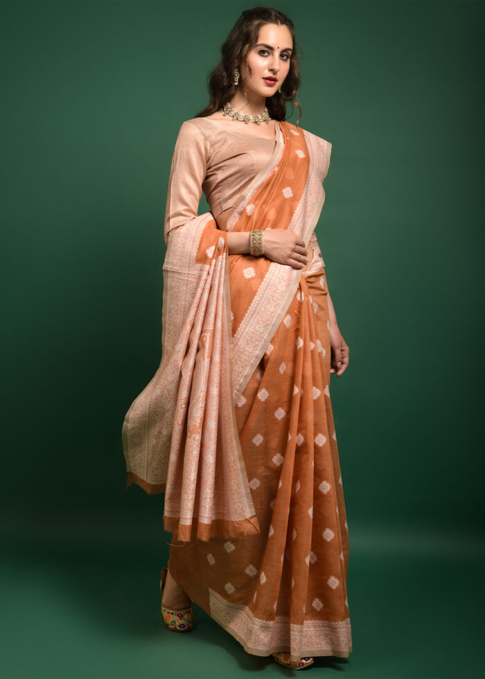 Orange Lucknowi Chikankari Saree