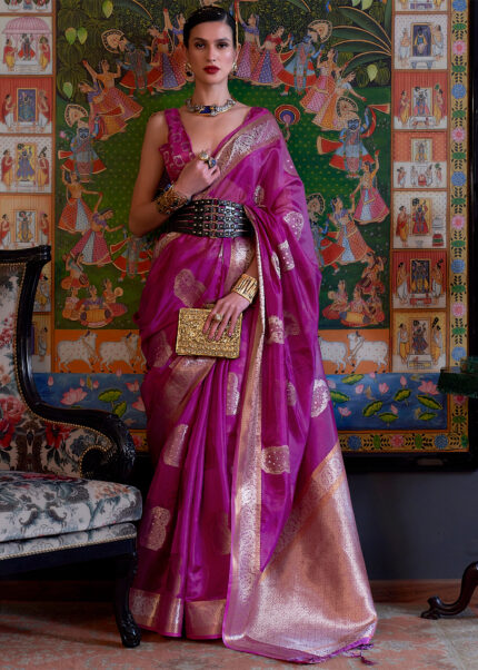 Orchid Purple Banarasi Organza Saree