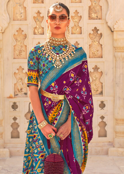 Pansy Purple & Blue Patola Silk Saree