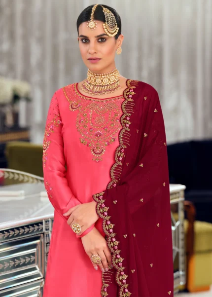 Pink & Burgundy Georgette Sharara Suit