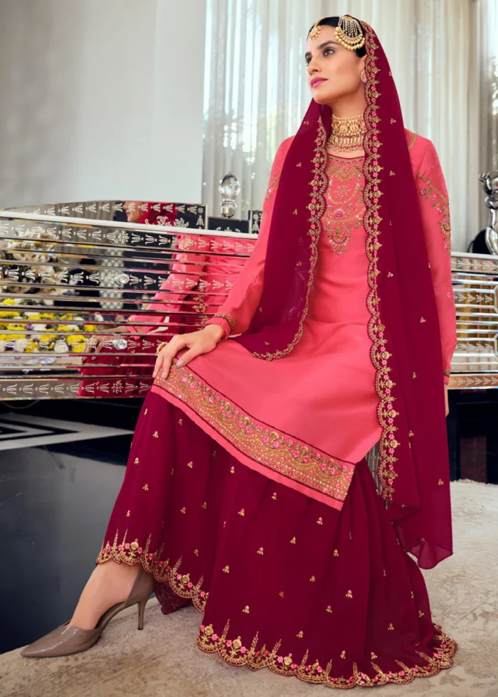 Pink & Burgundy Georgette Sharara Suit