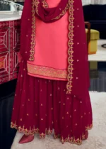 Pink & Burgundy Georgette Sharara Suit